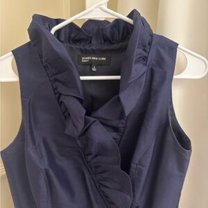 Jones New York Midnight Navy Blue Ruffle Sheath Wrap Silk Cocktail Dress 6